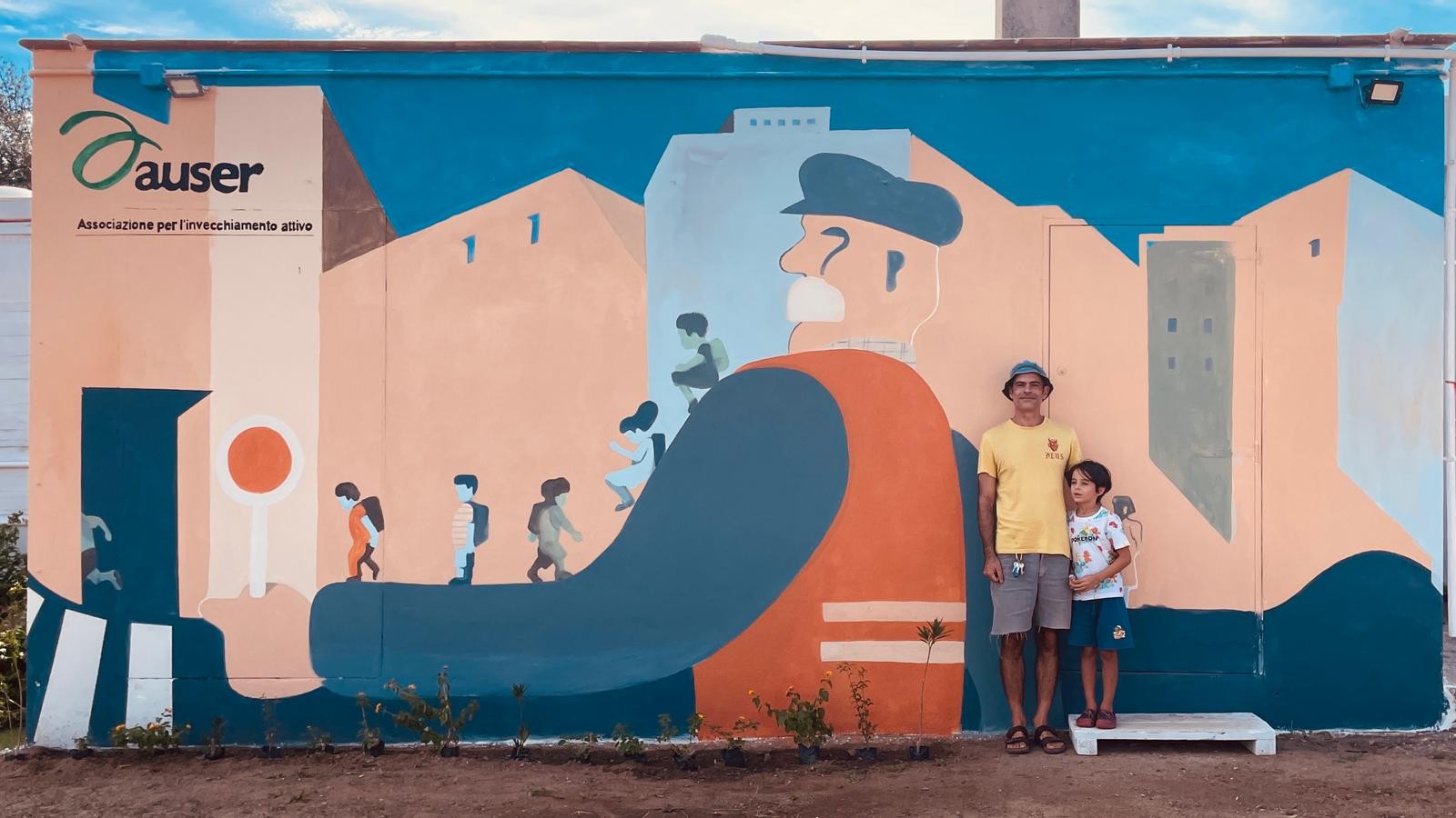 Guspini: murale di Carlo Giambarresi per la festa dei nonni