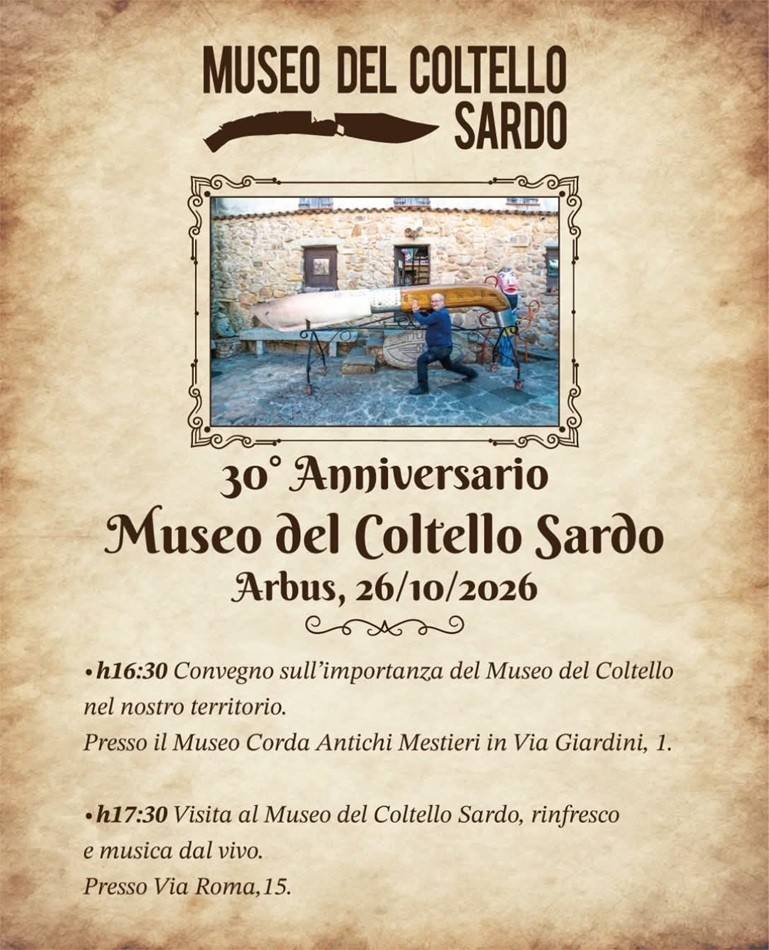 Arbus, Museo del Coltello Sardo : lunedì 26 ottobre si celebra il 30° anniversario della sua fondazione