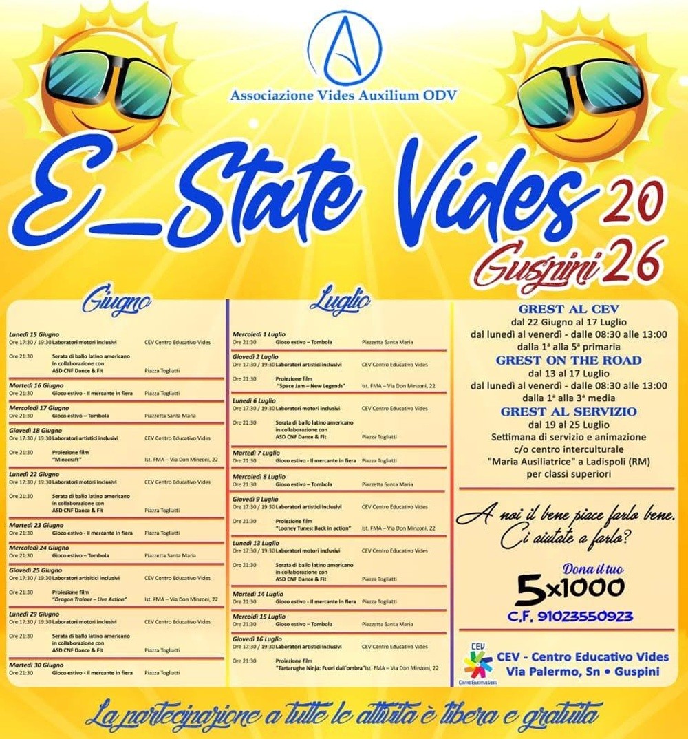 Guspini: al via  il programma estivo"E-State Vides 2026"