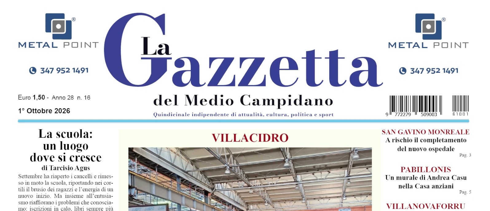 La Gazzetta del Medio Campidano del 1° ottobre è in edicola