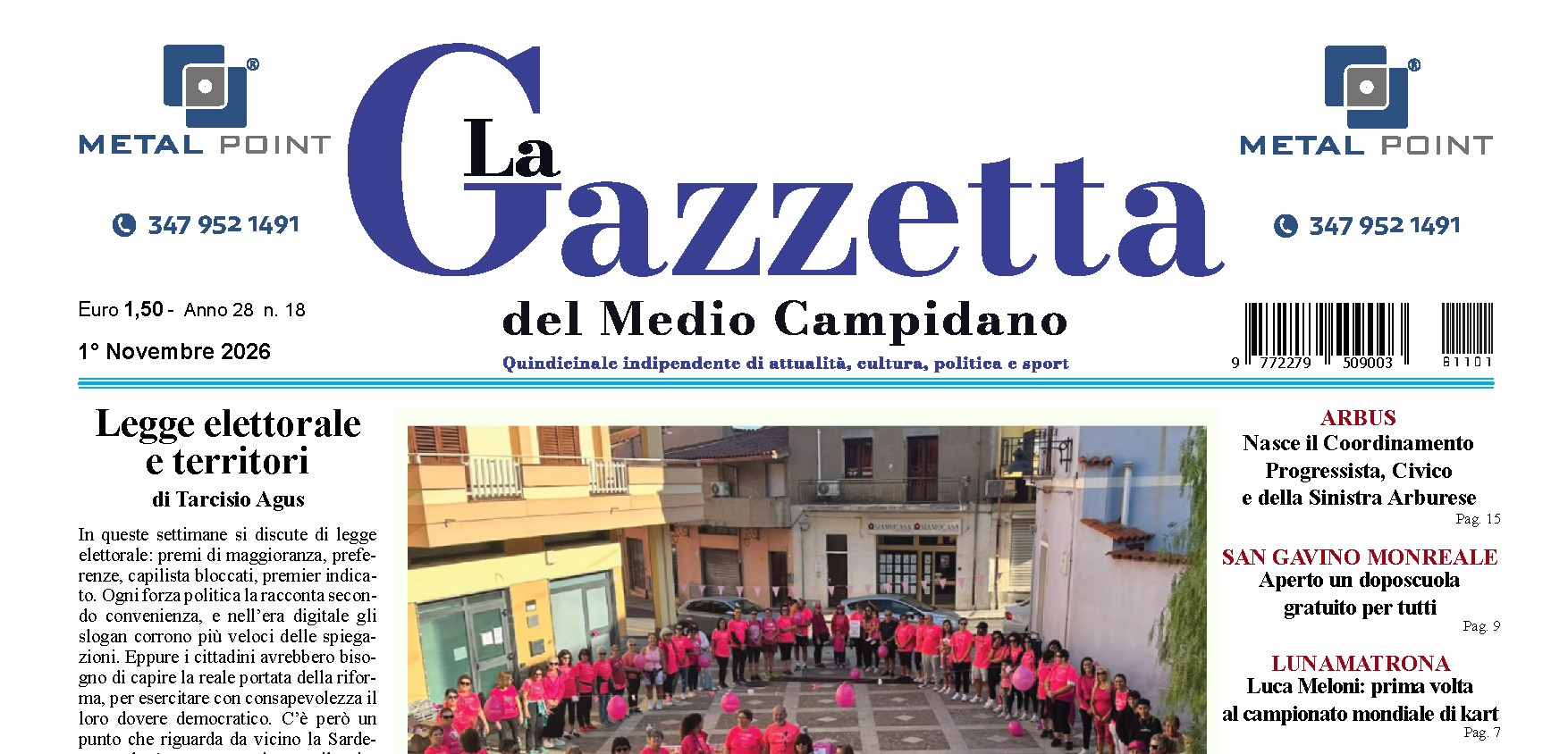 La Gazzetta del Medio Campidano del 1° novembre è in edicola