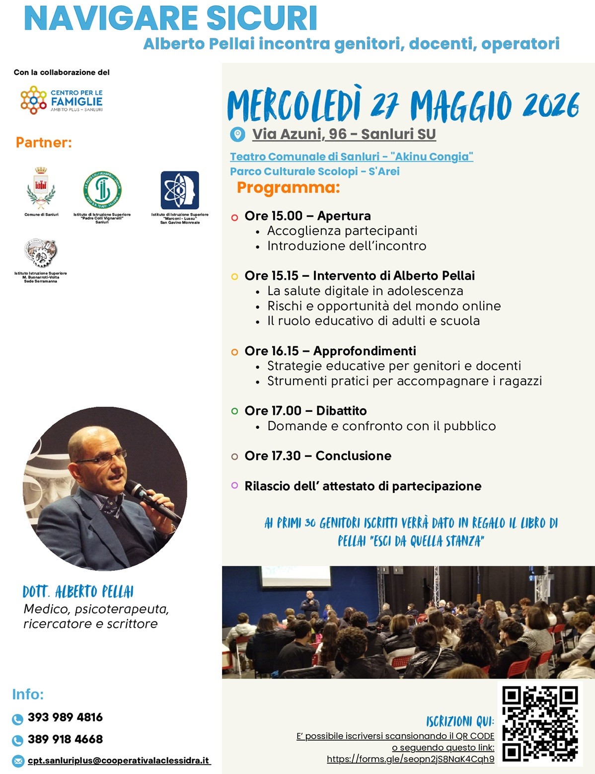 Sanluri: Navigare sicuri, Alberto Pellai incontra famiglie e docenti