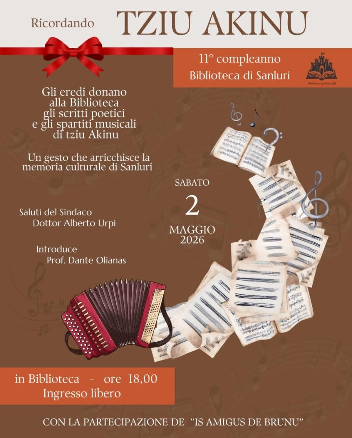 Sanluri celebra Tziu Akinu: donazione alla biblioteca