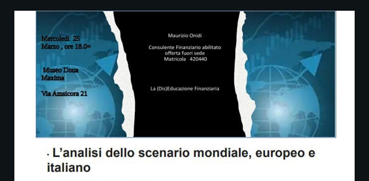 San Gavino Monreale: mercoledì 25 marzo a Casa  Dona Maxima primo appuntamento per parlare di educazione finanziaria con l'esperto Maurizio Onidi