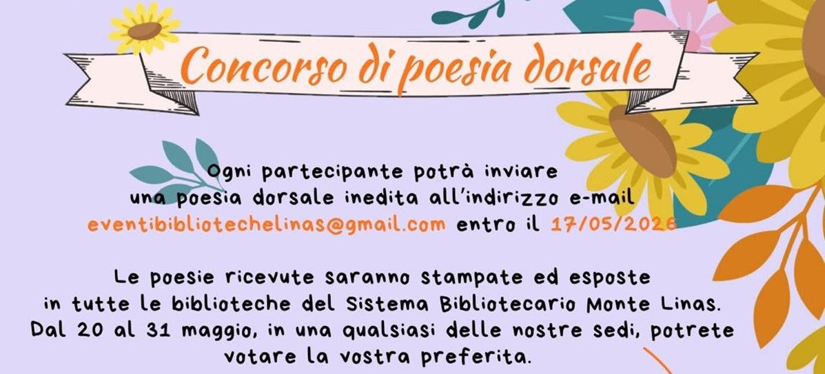 Sistema Bibliotecario Monte Linas: torna il Concorso di poesia dorsale, iscrizioni aperte fino al 17 maggio